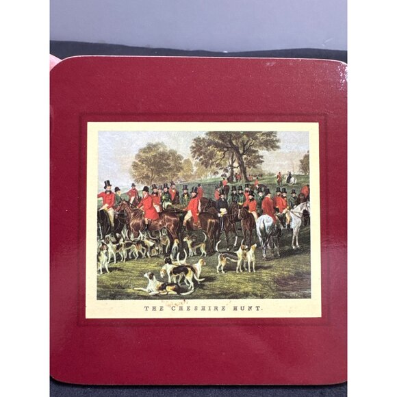 Set Of 5 Clover Leaf Fox Hunting Square Cork Base Coasters Vintage Style - Picture 10 of 11